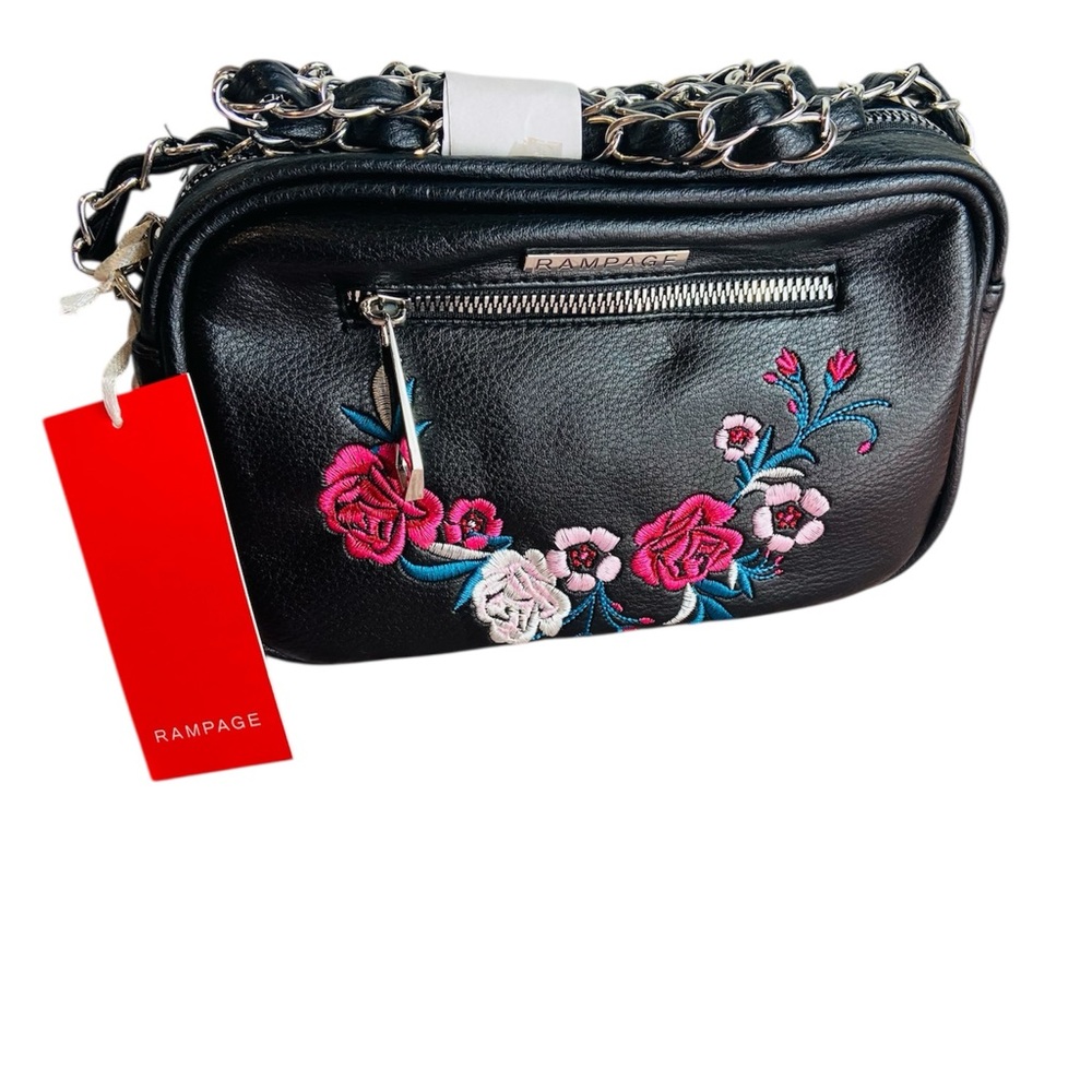 Rampage Black and Pink Floral Crossbody Bag